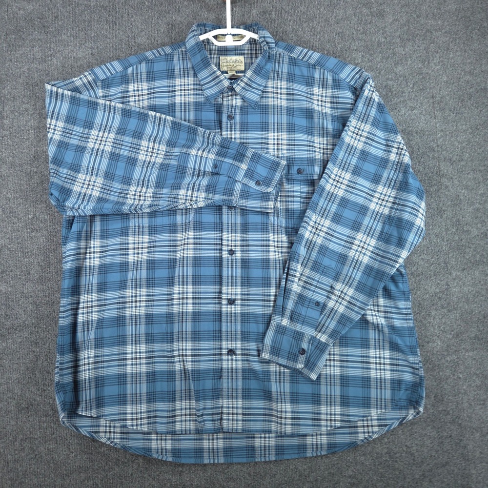 Cabela's Button-down‎ Mens 2XL Soft Canvas Trail Blue Plaid Long Sleeve Shirt